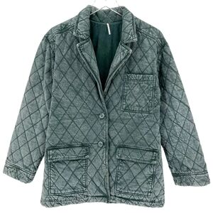 Young Fabulous & Broke YFB Medium Quilted Shacket Jacket Green Mineral Wash Boho